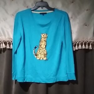 Aquamarine Long Sleeve Top with Leopard Design